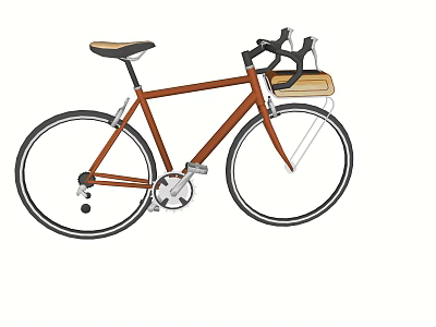 Brown Bicycle With Black Handlebars Wooden Front Basket And Leather Saddle 3d model