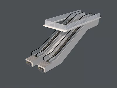 Modern Commercial Dual Direction Escalator With Upper Lower Tracks And Glass Structure 3d model