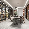 Elegant Modern Tobacco And Alcohol Store Interior With Wine Racks Glass Cabinets Dining Table