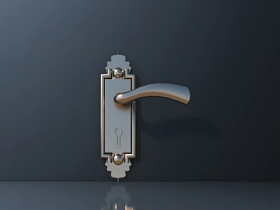 Silver Modern Door Handle with Decorative Base on Dark Door Surface 3d model