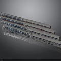 Modern Silver Train with Blue Stripes and Multiple Carriages Arranged in Line