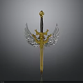 Golden Decorative Sword With Silver Wing Guard And Golden Pommel On Gray Background