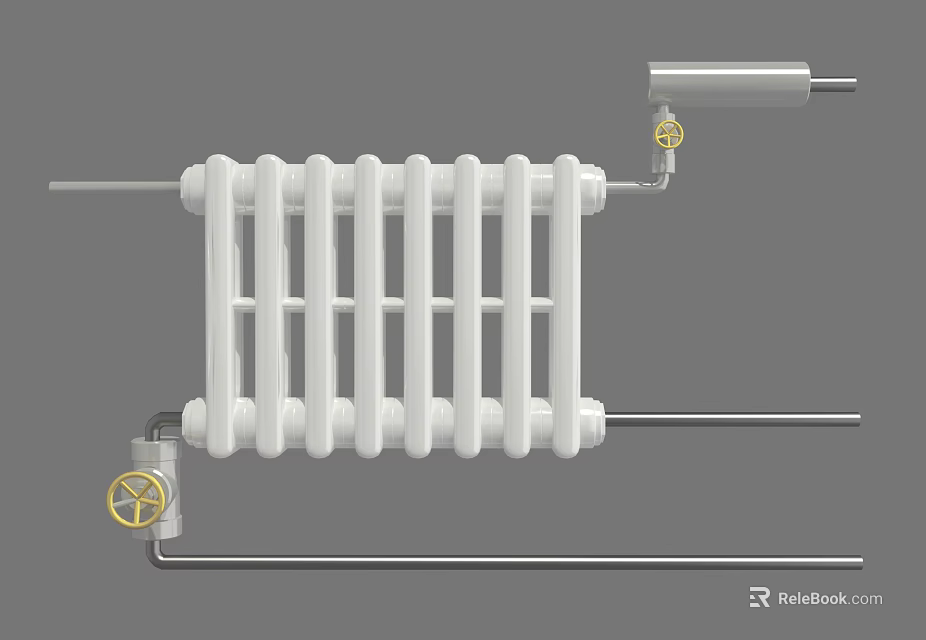High Quality Industrial Equipment White Radiator with Multiple Fins Pipes and Valves 3d model 