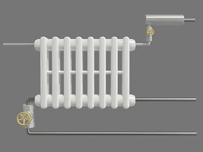 High Quality Industrial Equipment White Radiator with Multiple Fins Pipes and Valves 3d model