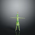 Green Game Movie Character With Antennae On Head Leaf Skirt Arms Outstretched Dark Background
