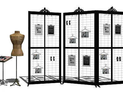 Black Metal Grid Partition For Clothing Store Display With Hangers Mannequin And Your Size Signs 3d model