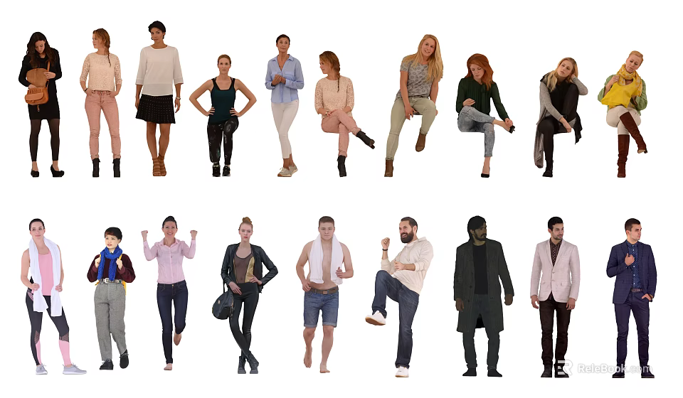 Multiple People In Various Poses With Different Stylish Outfits And Full Body Shots 3d model 
