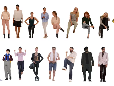 Multiple People In Various Poses With Different Stylish Outfits And Full Body Shots 3d model