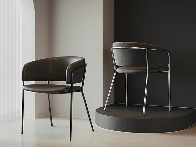 Modern Black Leather And Gray Fabric Leisure Chairs With Metal Legs In Minimalist Interior 3d model