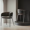 Modern Black Leather And Gray Fabric Leisure Chairs With Metal Legs In Minimalist Interior