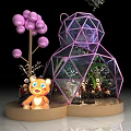 Purple Glass Geometric Decorative Display With Cartoon Tiger And Balloon Ornaments