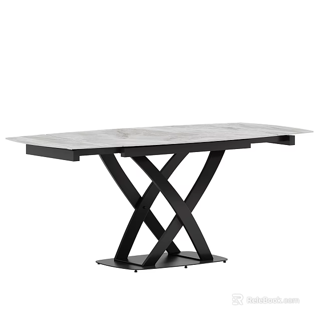 Sleek Modern Dining Table With Marble Tabletop And Black Crossed Metal Base Design 3d model 