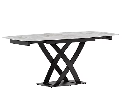 Sleek Modern Dining Table With Marble Tabletop And Black Crossed Metal Base Design 3d model