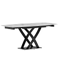 Sleek Modern Dining Table With Marble Tabletop And Black Crossed Metal Base Design
