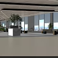 Modern Public Office Space With Large Windows Green Plants Sofa And Glass Partitions
