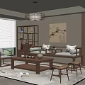 New Chinese Style Living Room Song Style Chinese Style Sofa Coffee Table Combination Solid Wood Coffee Table Bogu Frame Leisure Sofa Chair Sofa Editing Chandelier Decorative Painting Table Lamp 3d model