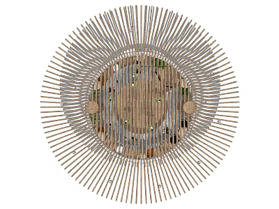 Modern Bar Interior Design With Circular Wooden Radial Structure And Decorative Elements 3d model