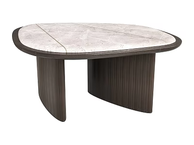 Oval Coffee Table With Marble Top And Dark Wooden Striped Legs Modern Design 3d model