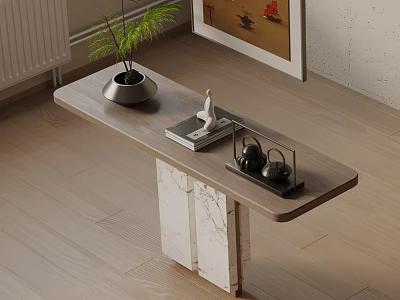 Modern Entryway Console Table With Marble Base And Decorative Plant Ornaments 3d model