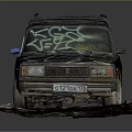 Vintage Car With Colorful Graffiti Artwork On Purple Blue Pink Body And Roof Rack