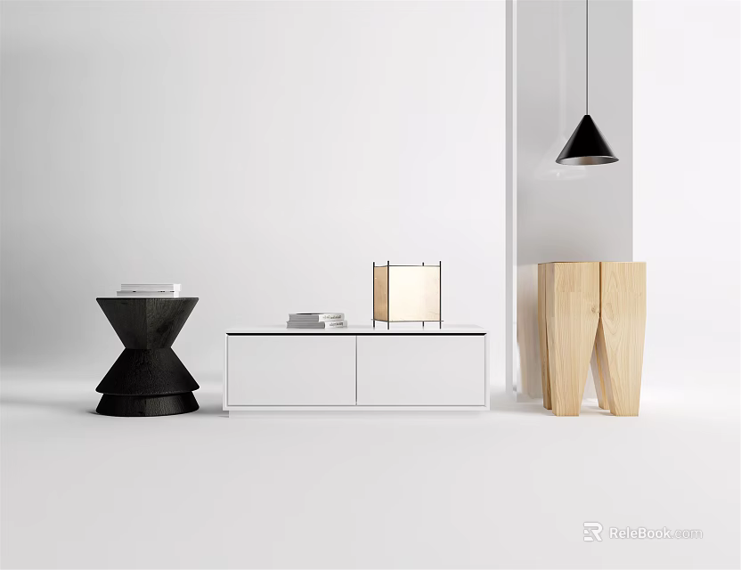 Modern Bedside Table Interior Design With Storage Drawers And Table Lamp 3d model