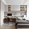 Modern Tatami Bedroom Interior Design With Bed Desk And Wooden Cabinets