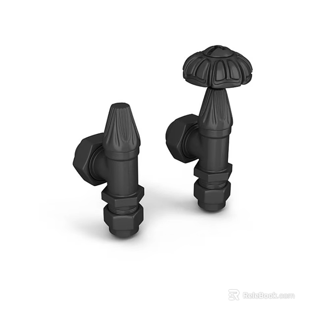 Two Black Vintage Decorative Faucet Components With Classic Ornate Design 3d model 