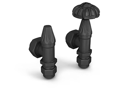 Two Black Vintage Decorative Faucet Components With Classic Ornate Design 3d model