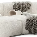 Curved Beige And Brown Sofa Interior With Pillows And Blankets Design