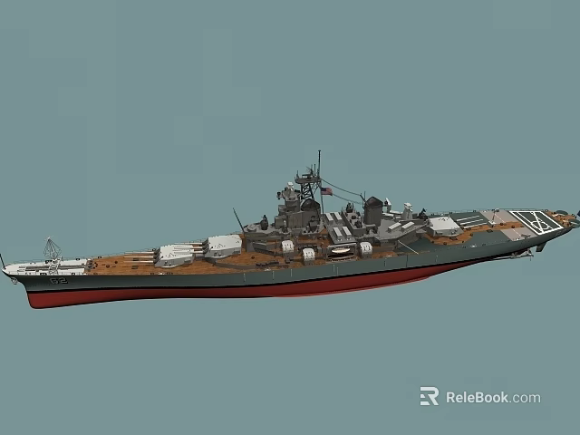 Battleship With Gray And Red Hull Featuring Main Turrets And Deck 3d model 