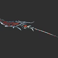 Mythical Dragon Themed Weapon With Red Accents Glowing Eye And Spiked Long Handle