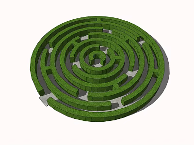Decorative Circular Garden Maze Ornament Featuring Green Hedges And Stone Paths 3d model