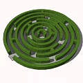 Decorative Circular Garden Maze Ornament Featuring Green Hedges And Stone Paths 3d model