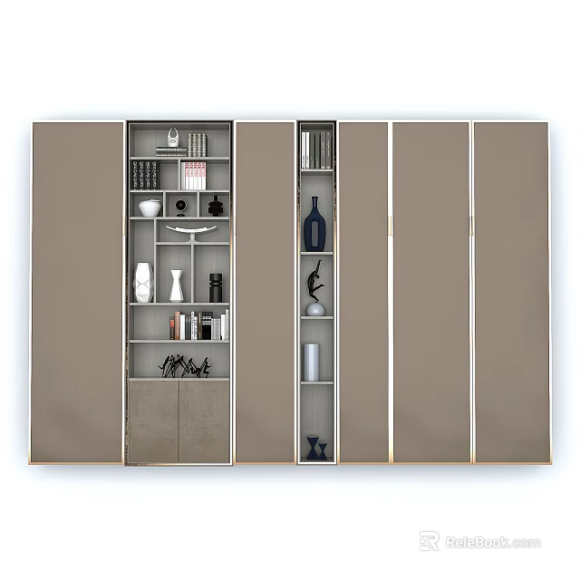 Elegant Modern Bookcase with Beige Shelves Metal Frame and Storage for Books Vases Ornaments 3d model 