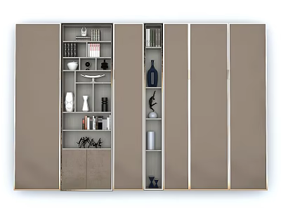 Elegant Modern Bookcase with Beige Shelves Metal Frame and Storage for Books Vases Ornaments 3d model