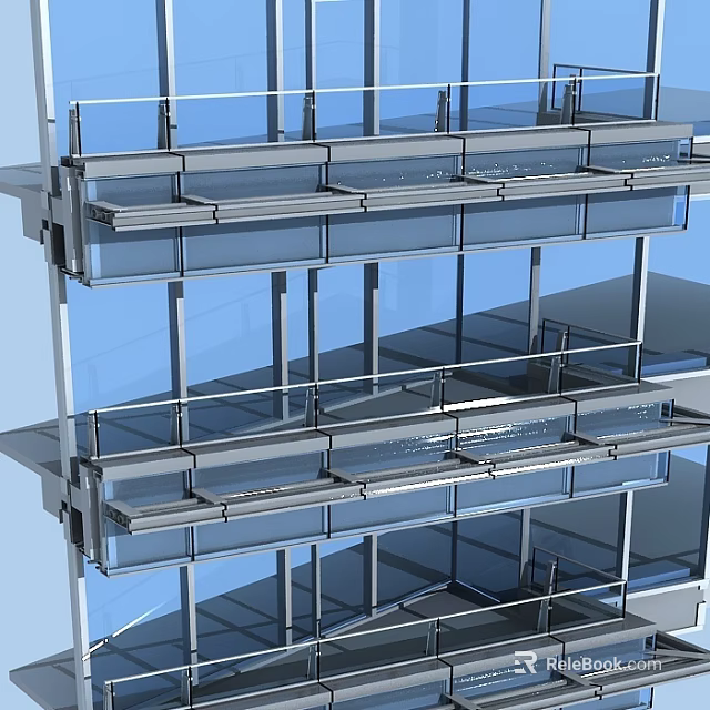 Modern Building Exterior Wall With Glass Panels And Metal Frame Structure 3d model 