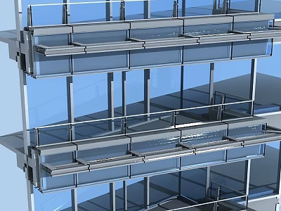 Modern Building Exterior Wall With Glass Panels And Metal Frame Structure 3d model