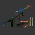 Black Modern Tactical Submachine Gun With Metallic Finish Magazine And Ammunition Bullets