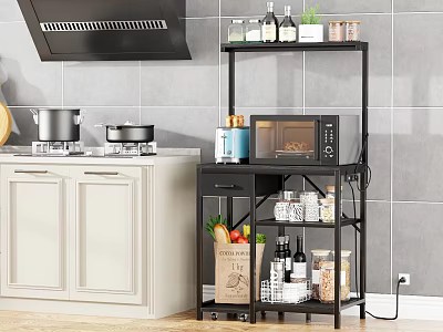 Kitchen Storage Rack With Multi Tiered Shelves For Microwave Spices And Fruits 3d model