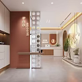 Modern Beauty Hair Salon Interior With Warm Pink Beige Tones Arched Doorways And Orange Chairs