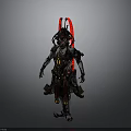 Futuristic Character And Creature With Intricate Armored Design Red Glowing Back Elements And Metallic Texture