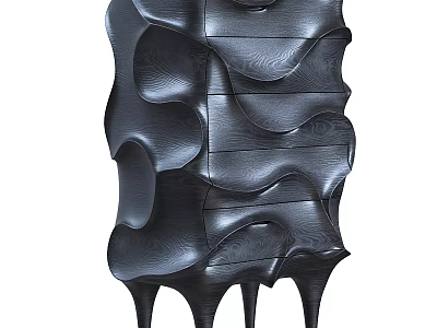 Black Decorative Cabinet With Wavy Design And Drawers On Elegant Legs 3d model