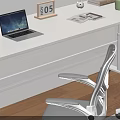 Modern White Desk Home Office With Laptop Calendar Plant Books Lamp And Two Ergonomic Chairs