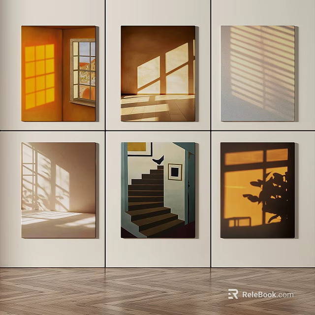 Artworks Of Indoor Scenes With Window Light And Shadow Staircase And Plant 3d model 