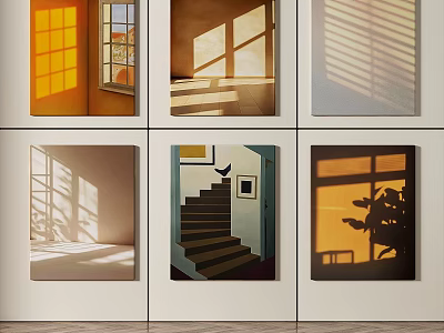 Artworks Of Indoor Scenes With Window Light And Shadow Staircase And Plant 3d model
