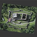 Ancient Castle Model Featuring Tower Structure Stone Walls And Green Trees 3d model
