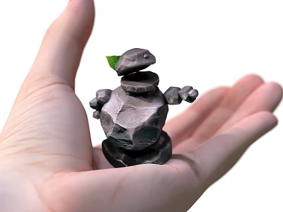 Small Stacked Stone Doll Held in Hand with Natural Texture Design 3d model