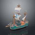 Model Wooden Ship With Karanne Sails Green Hull And Tall Wooden Masts