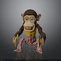 Monkey Figure Sitting With Brown Fur Yellow Vest Red White Striped Pants Holding Yellow Plates