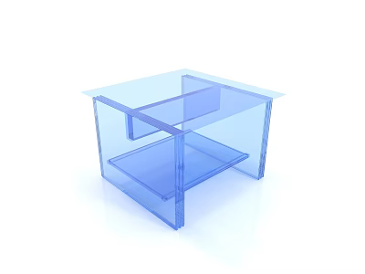 Modern Transparent Blue Bedside Table With Layered Shelves And Sleek Design 3d model